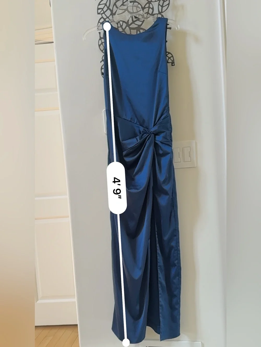 Abercrombie & Fitch Split Knot Draped Skirt Maxi Satin Dress in Navy M NWOT